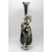 Mouth Blown Colored Art Glass Vase, Silver Adornments