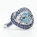 18ct Solid White Gold Cocktail Ring and Earring Set,Natural London Blue Topaz, Sapphire and Diamonds