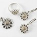 9ct White Gold Citrine and Diamond Floral Ring Pendant Earring Set
