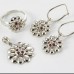 9ct White Gold Garnet and Diamond Floral Ring Pendant Earring Set